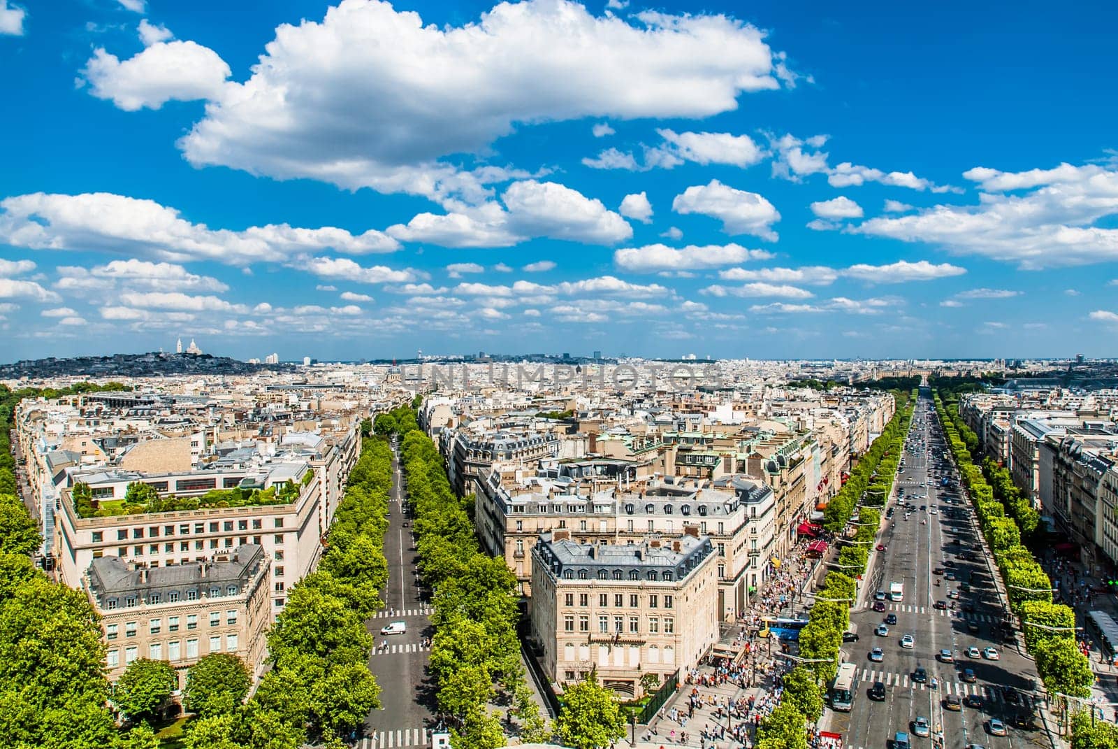 aerial view champs elysees cityscape of Paris in france