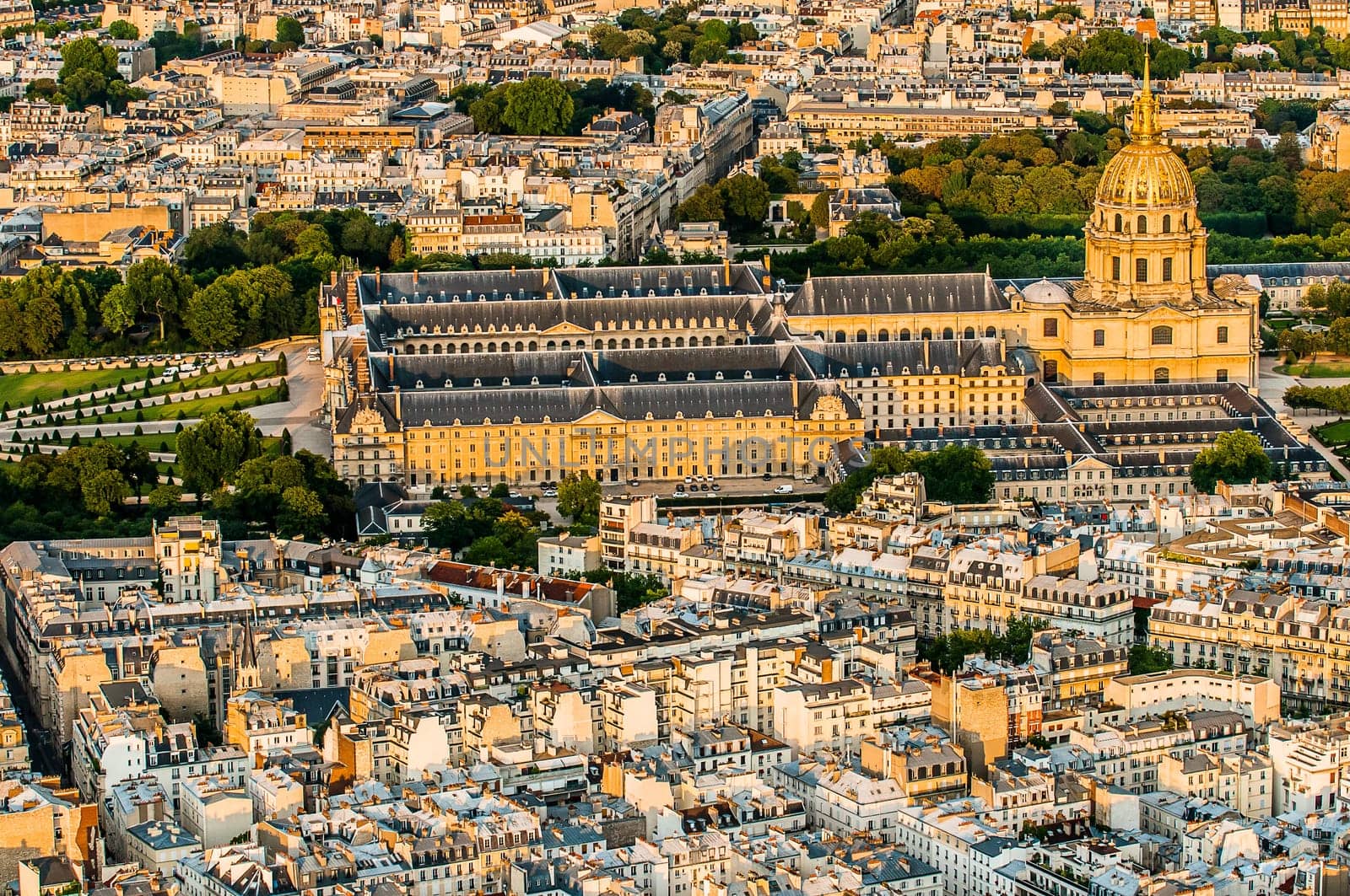 aerial view invalides chuch cityscape of Paris in france