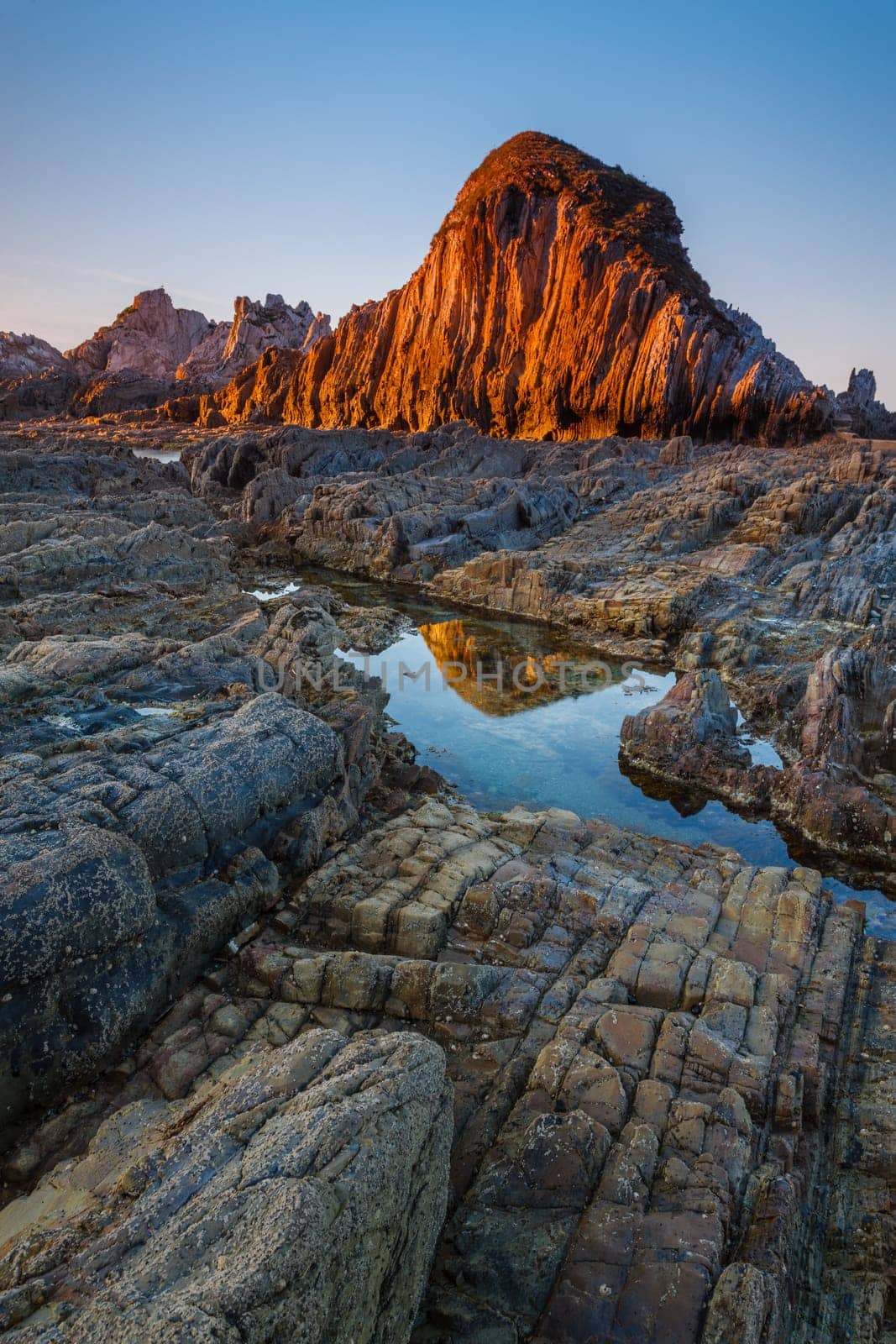 Sunset in Playa de Gueirua, Asturias, Spain