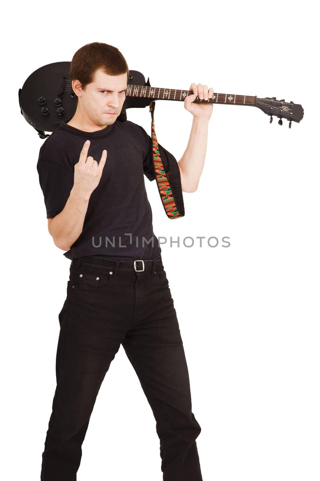 formidable guitarist on a white background with a guitar