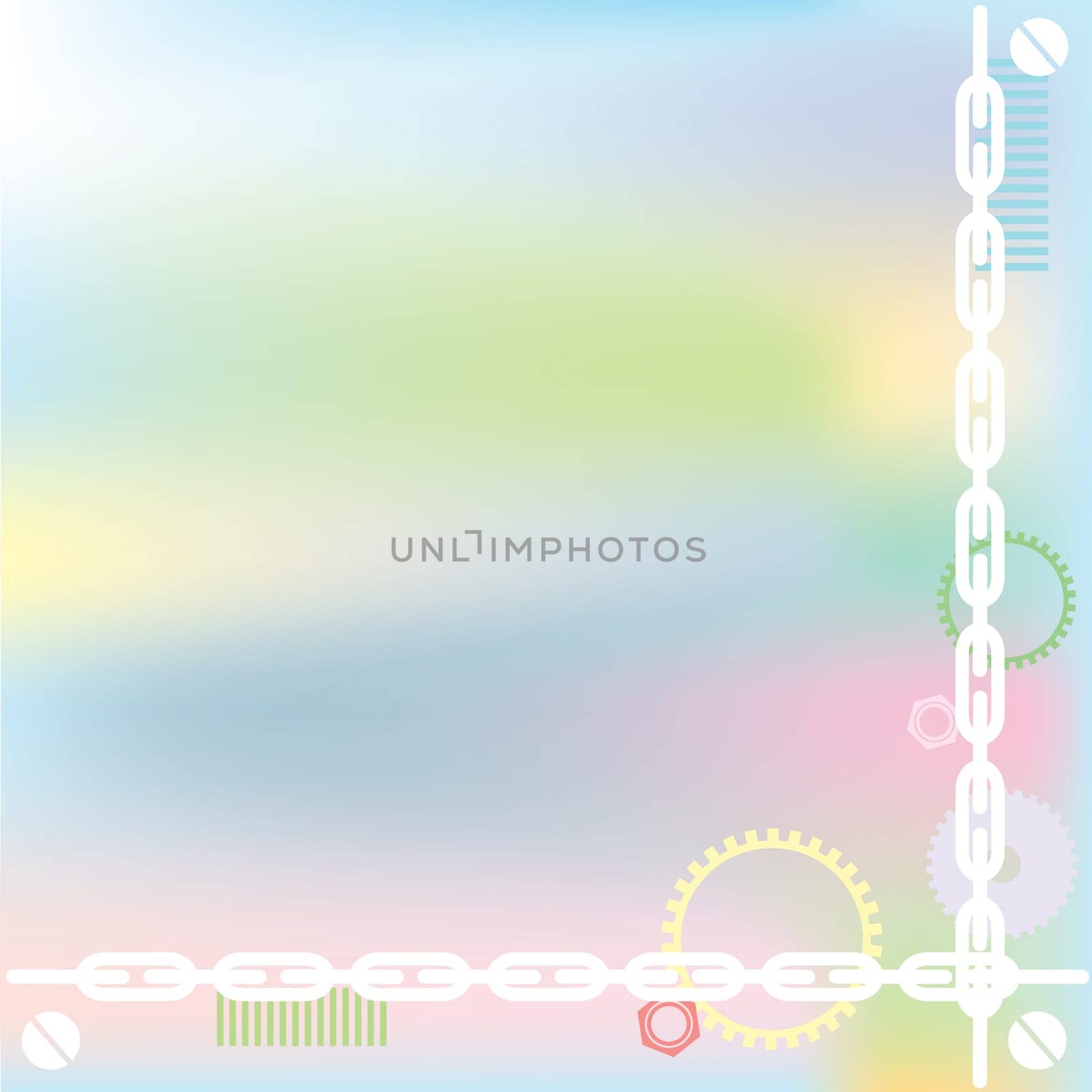 bright colorful abstract background with gears and chain