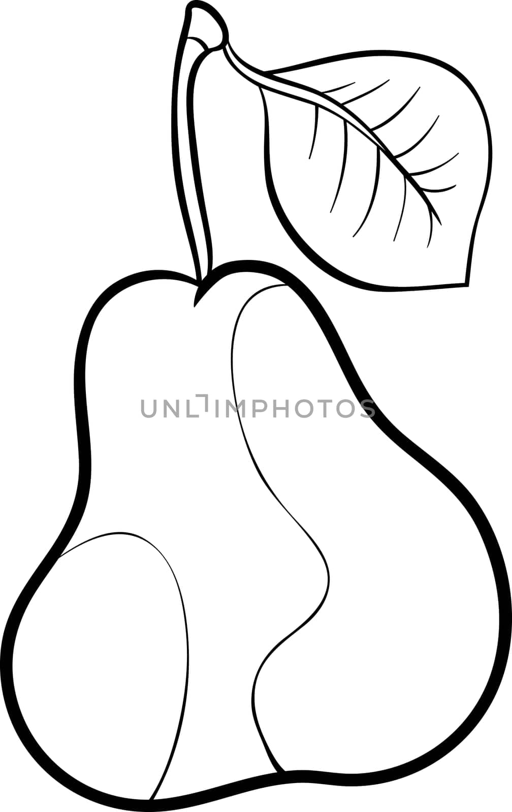 Black and White Cartoon Illustration of Pear Fruit Food Object for Coloring Book