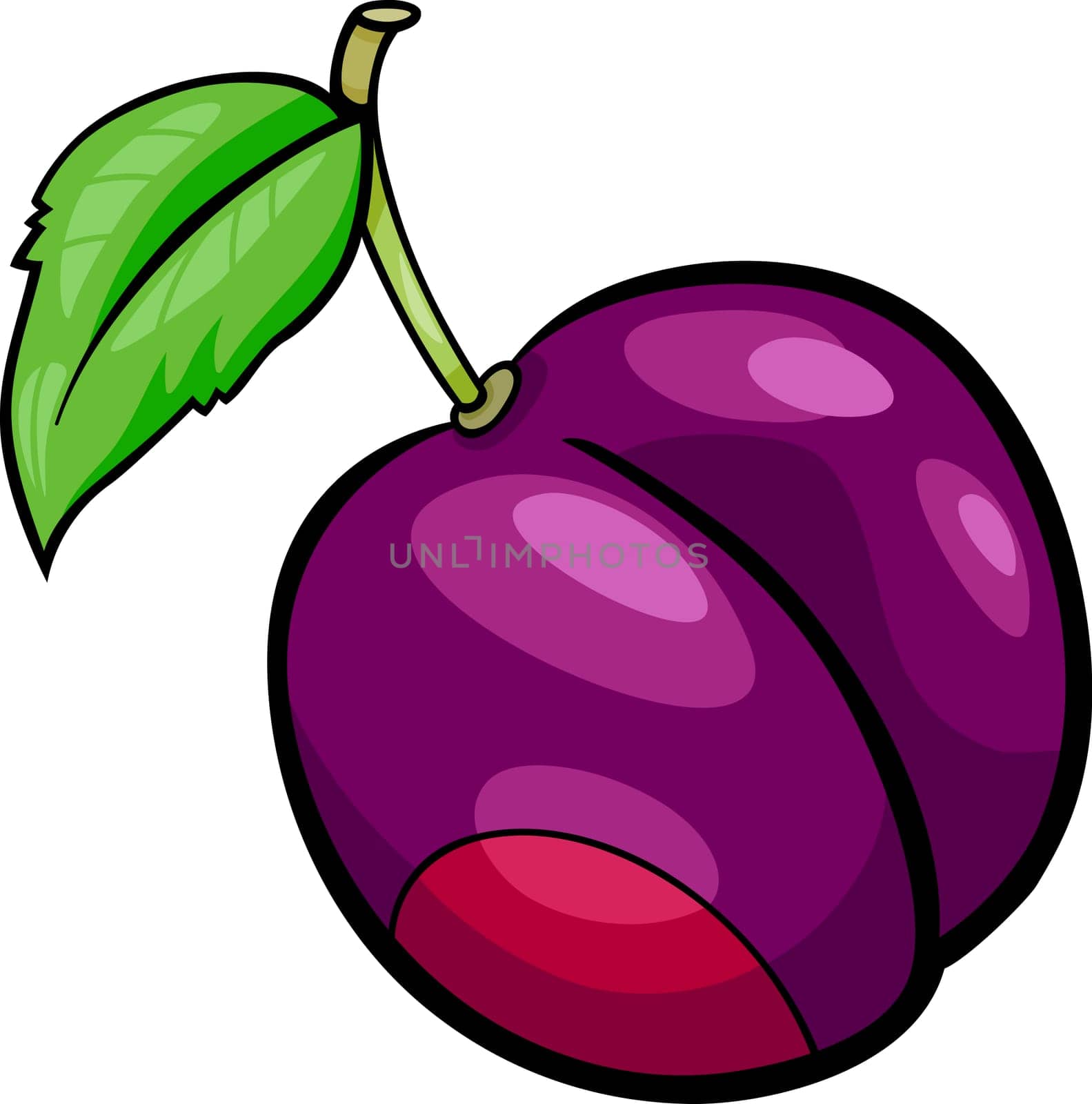 Cartoon Illustration of Plum Fruit Food Object