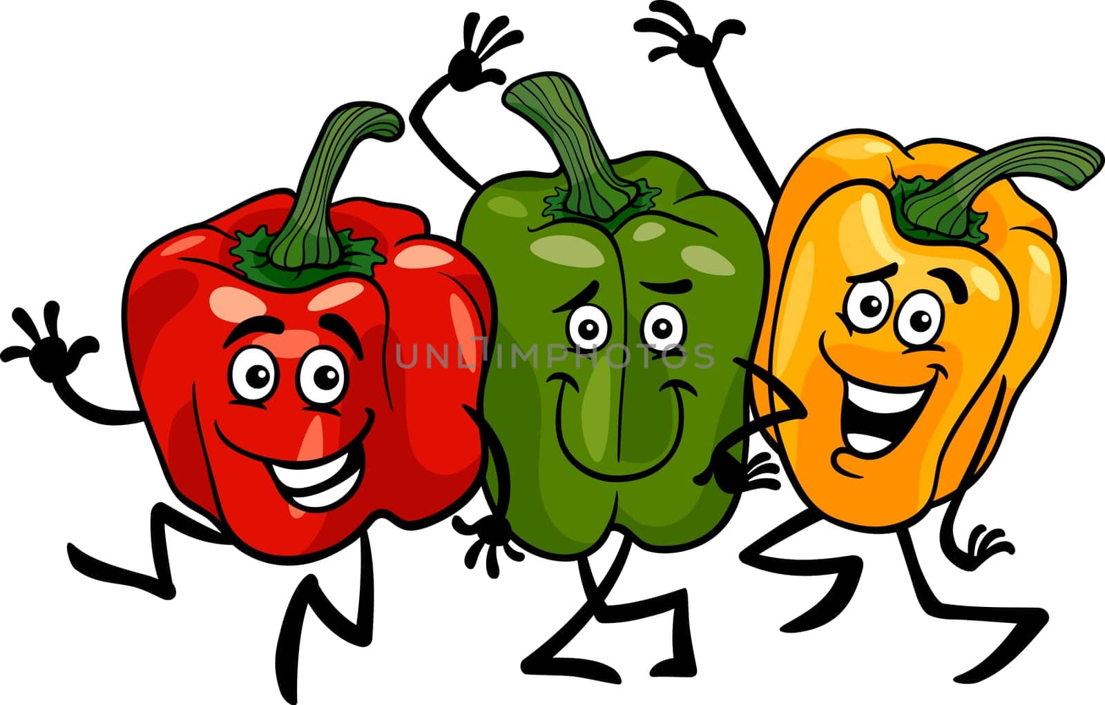 Cartoon Illustration of Three Funny Red, Green and Yellow Peppers Vegetables Food Characters Group