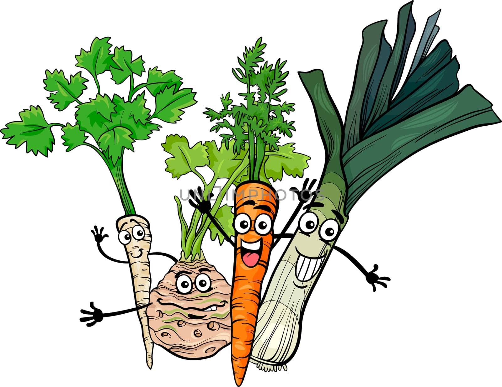 Cartoon Illustration of Happy Soup Vegetables Food Characters Group