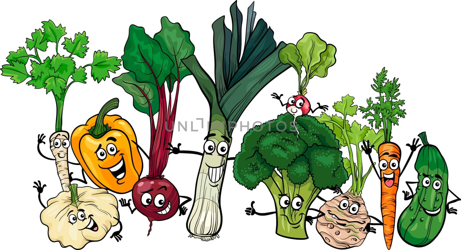 Cartoon Illustration of Funny Vegetables Food Characters Big Group