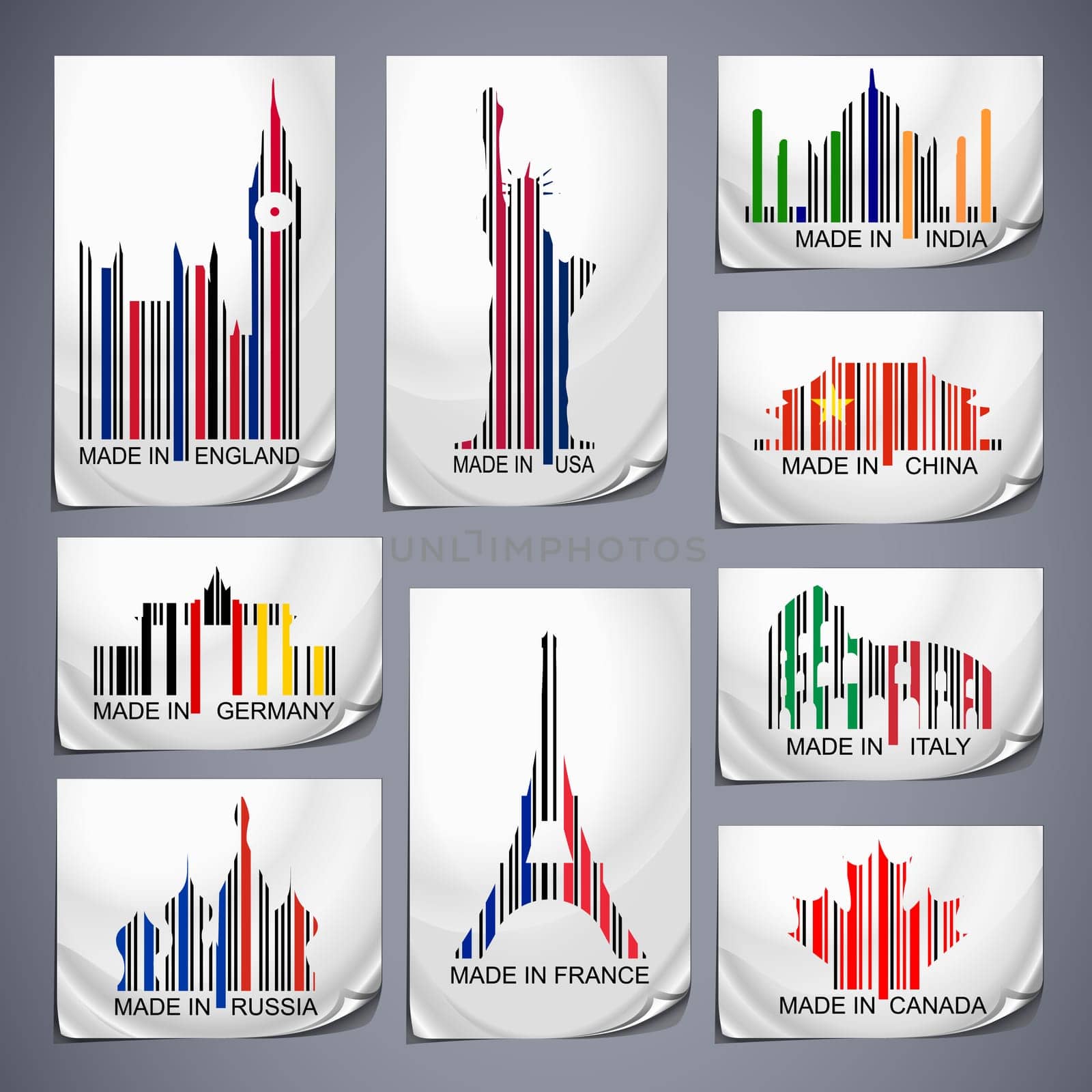 Set of colored barcode stickers made in the country