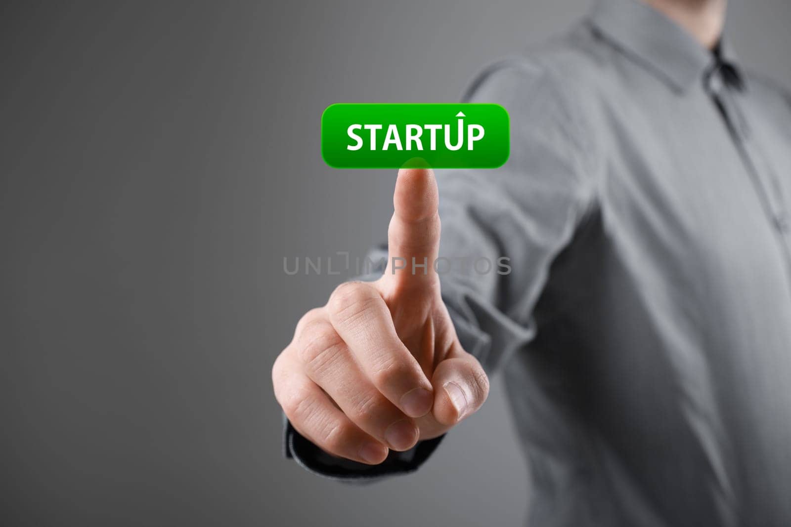 Man start his startup business. Investor accelerate start-up project concept.