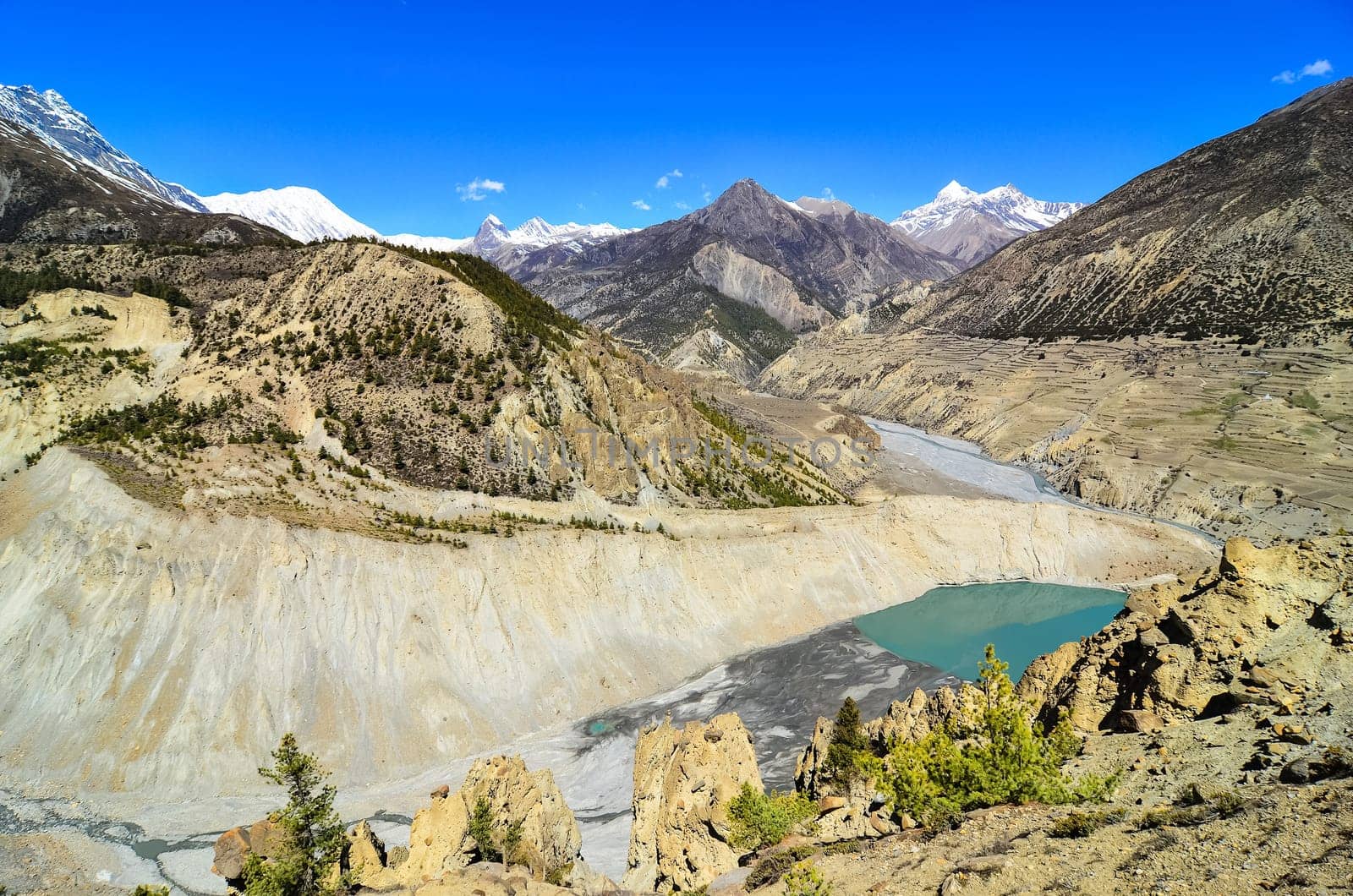 Himalayas mountain peaks and lake in Annapurna region, Gangapurna, Manang, Nepal