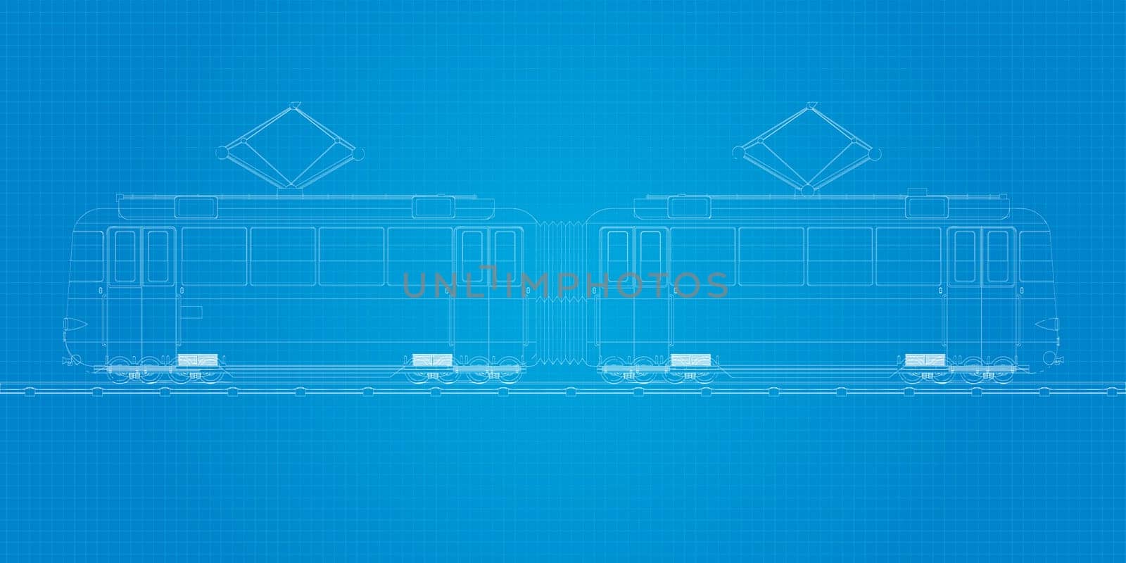 Tramcar bluprint, abstract art illustration