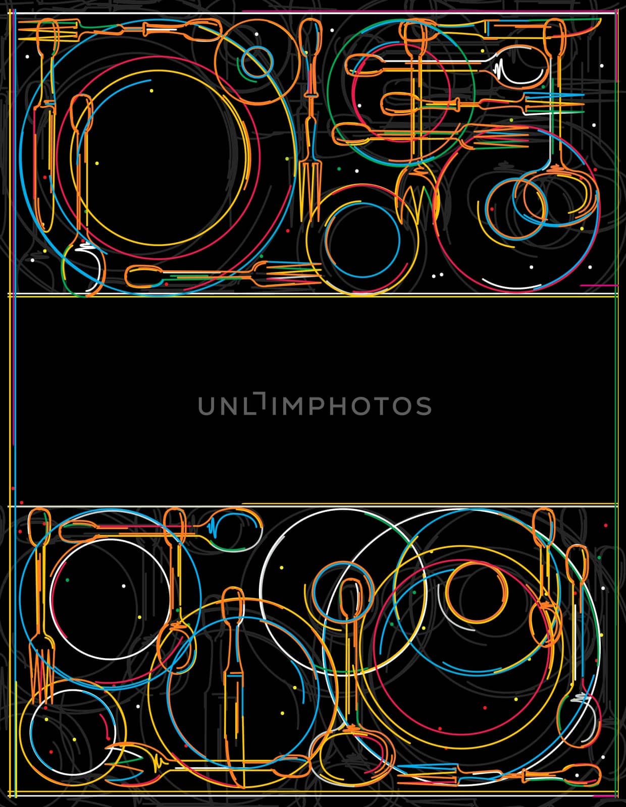 Restaurant card menu, plates and cutlery abstract