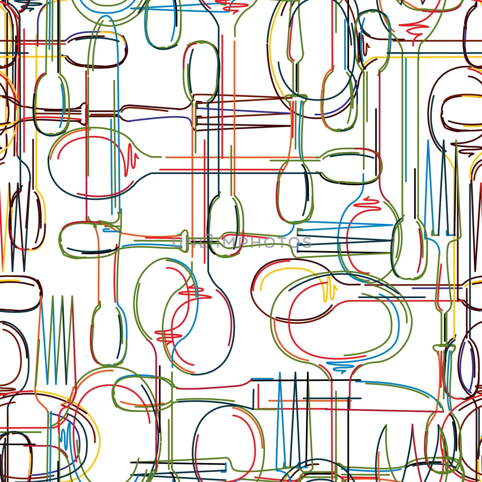Cutlery seamless pattern, abstract art background