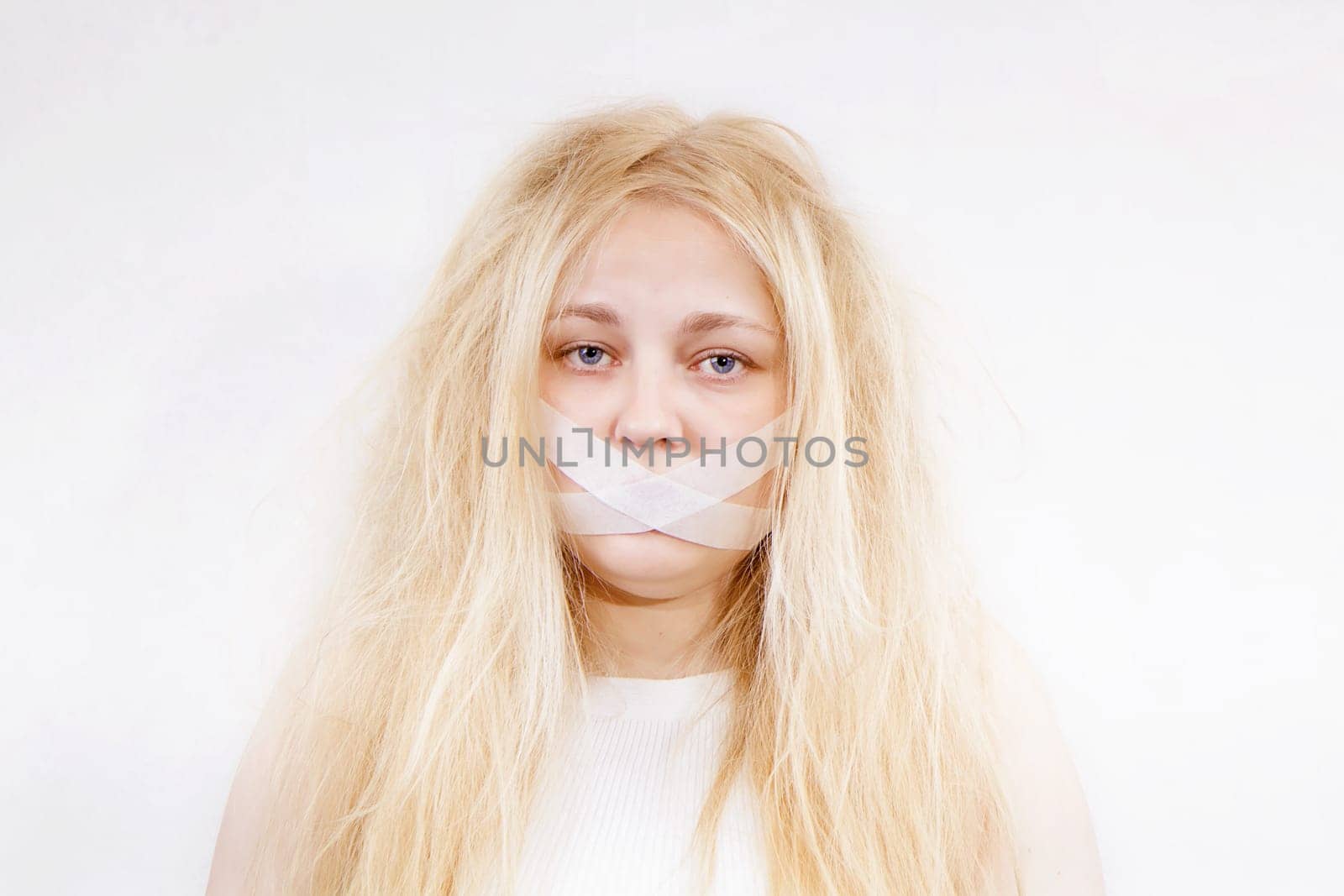 crazy girl with her ​​mouth sealed