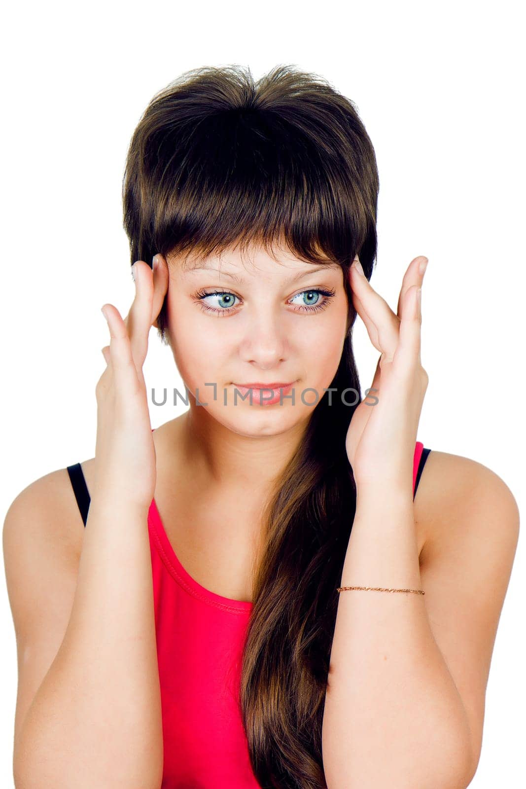 portrait of a beautiful girl with a headache