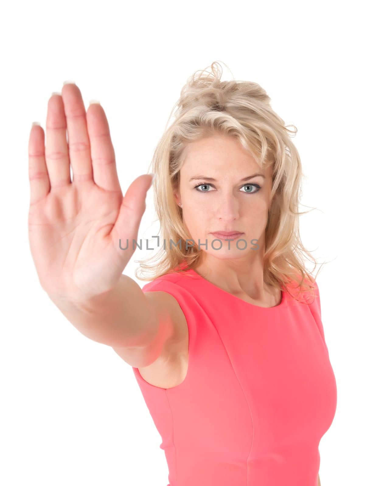 young woman shows stop