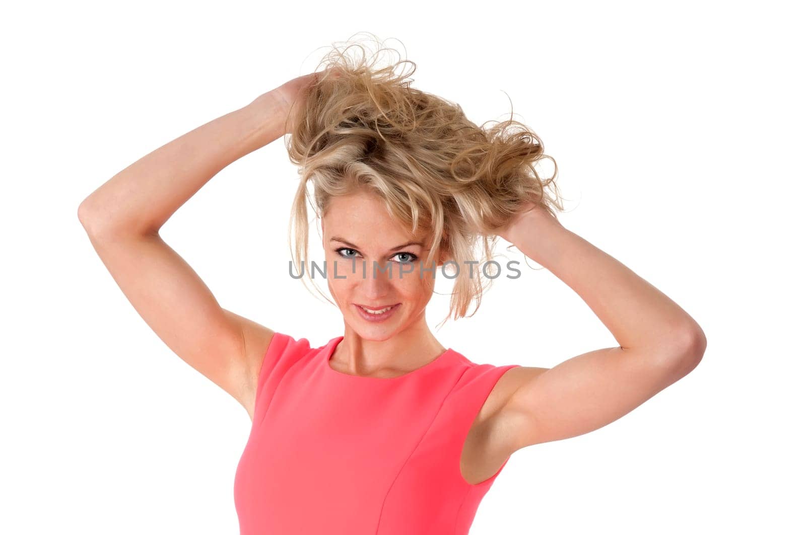 beautiful young woman touching her hair