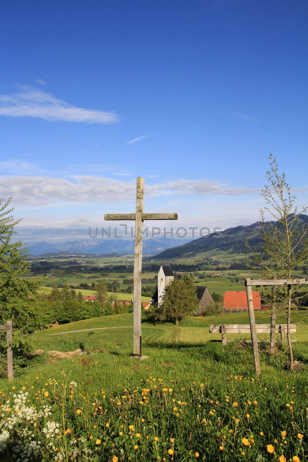 The cross in front of the Mittelberg church in the Allgäu