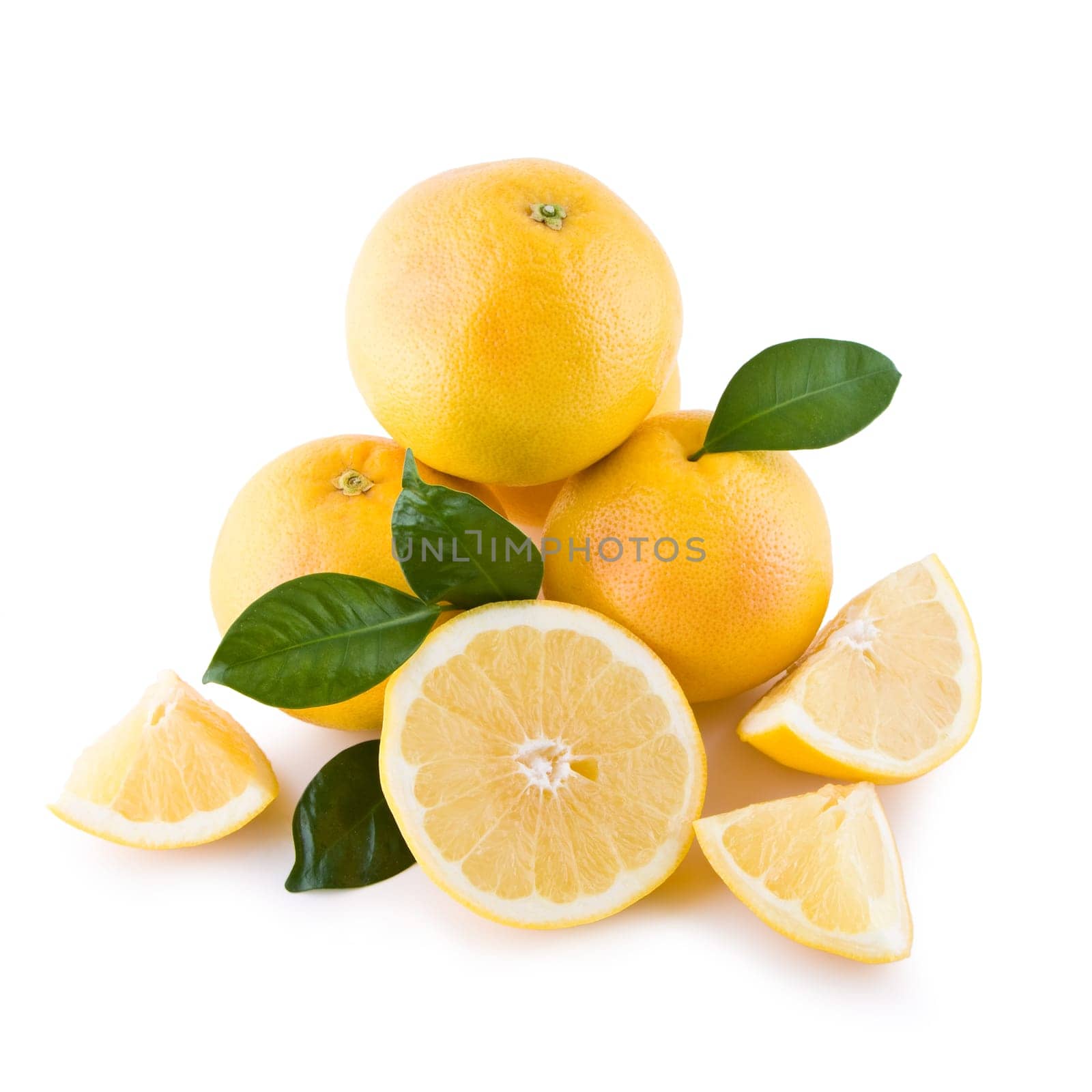 Juicy white grapefruits isolated on white