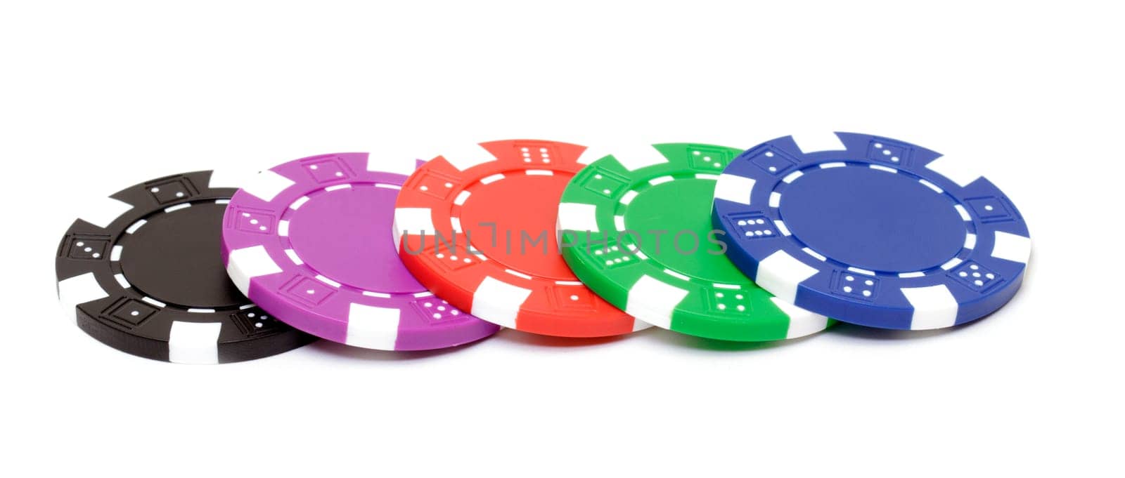 Poker chips on white background