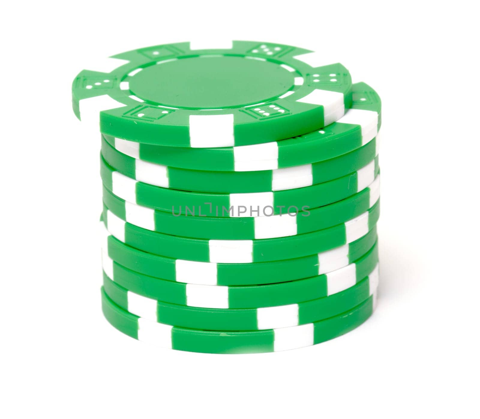Poker chips on white background