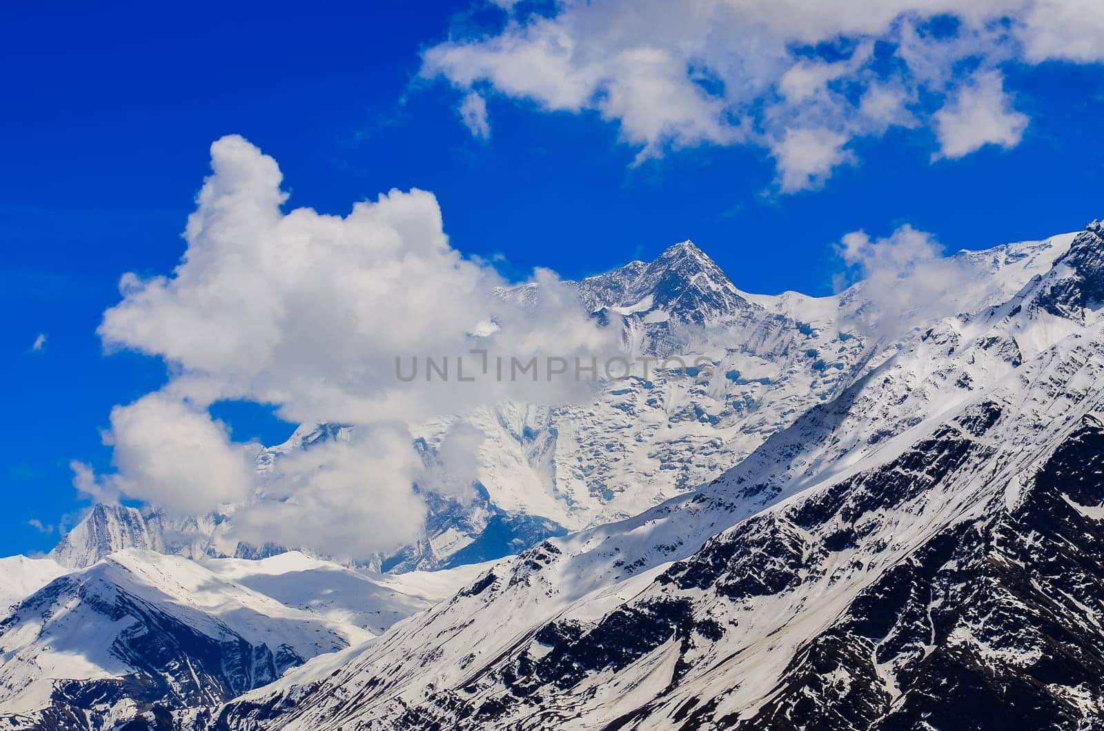 Detail view of Himalayas mountain peak in snow, Annapurna III, Nepal