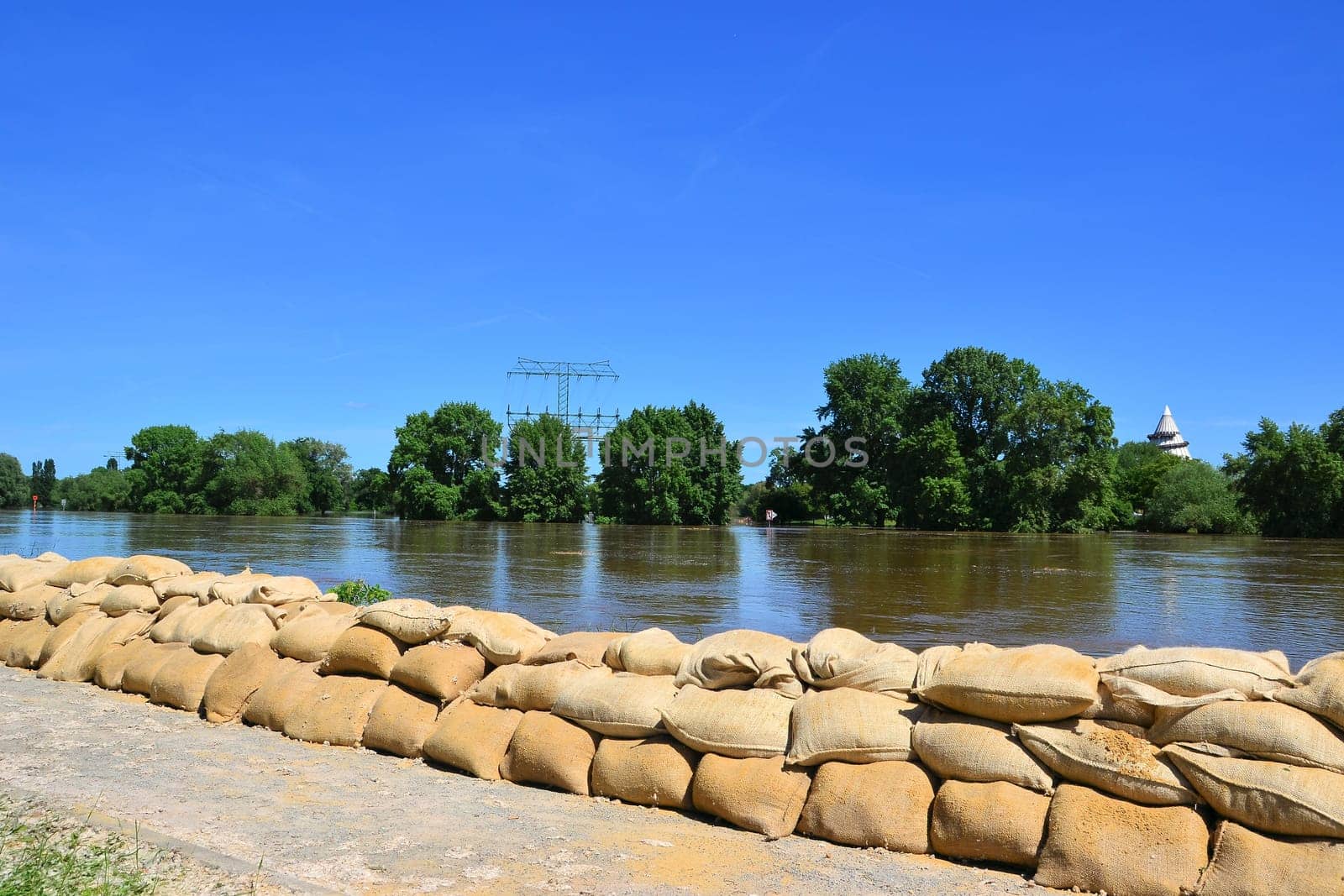 Sandbags during flooding in Magdeburg