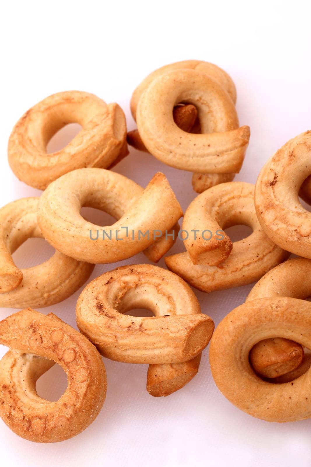Lots of Tarallis on a white background