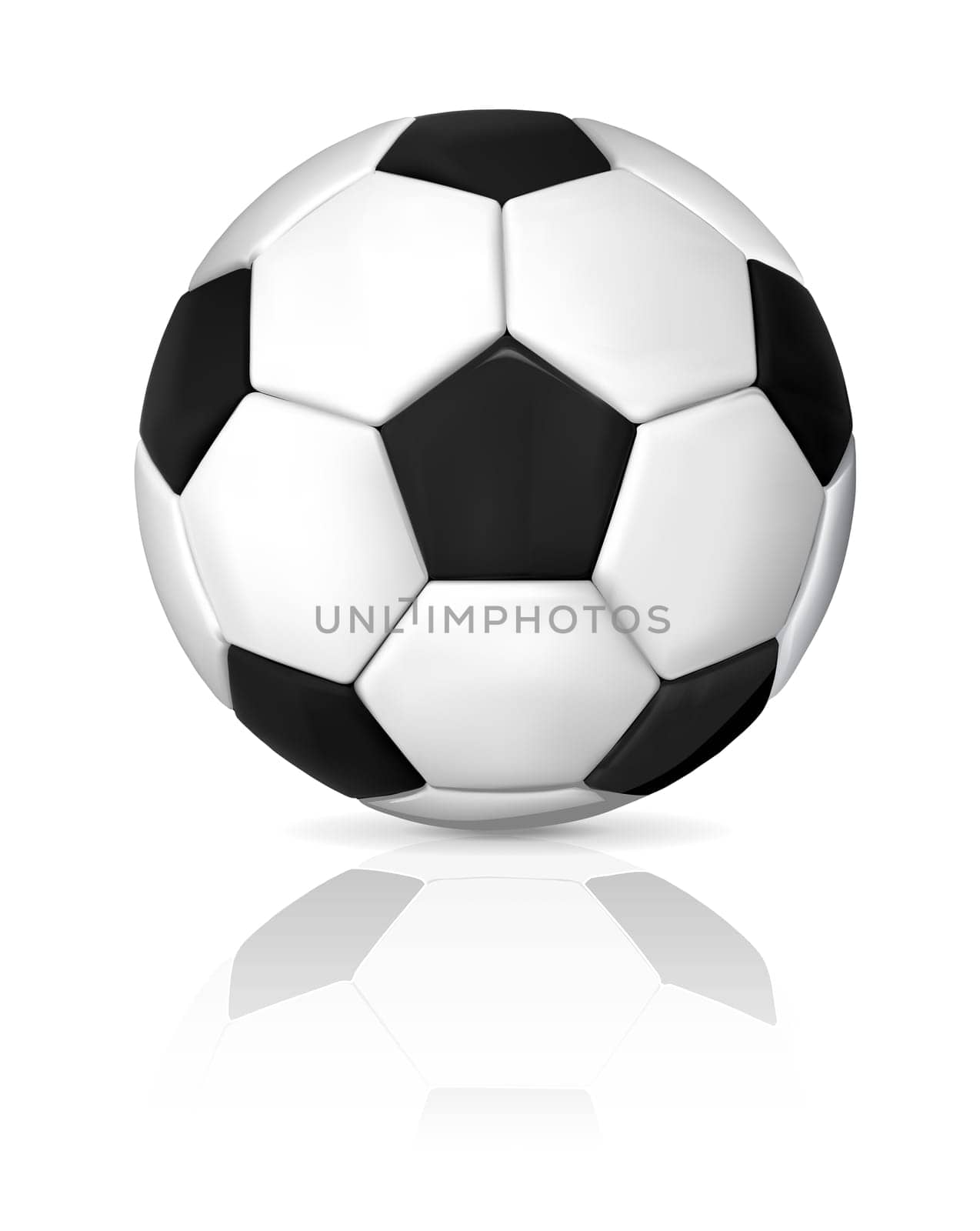 An isolated image of a leather soccer ball with shadow and reflection