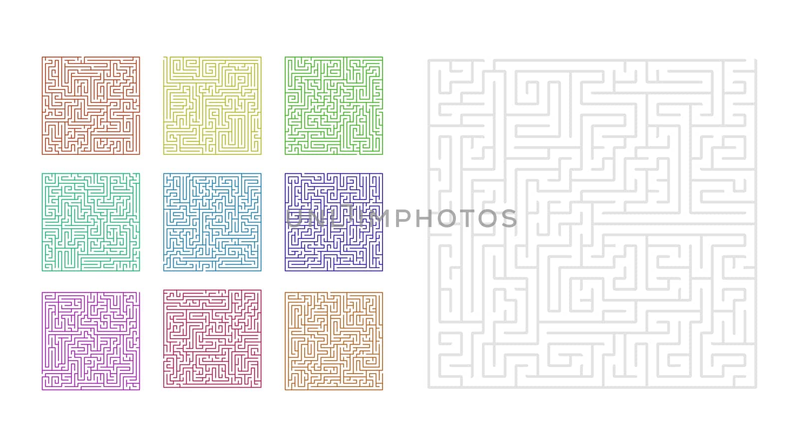 set of the 10 mazes isolated on white background