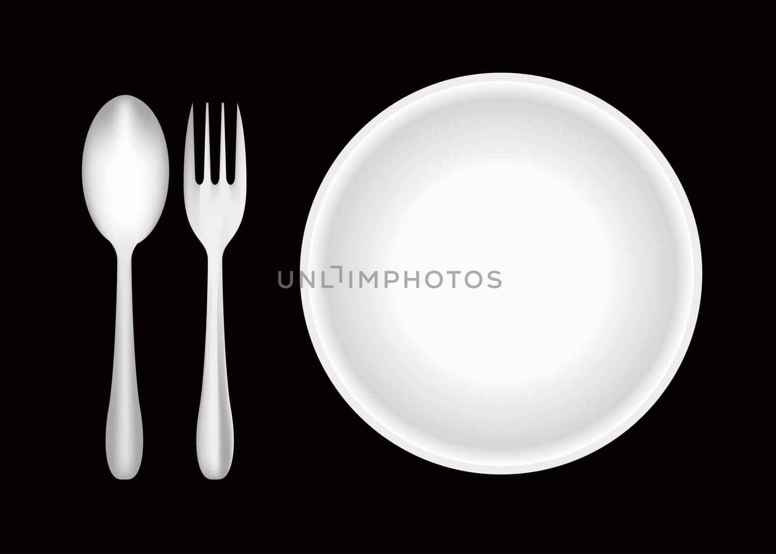 Plate, fork, and spoon