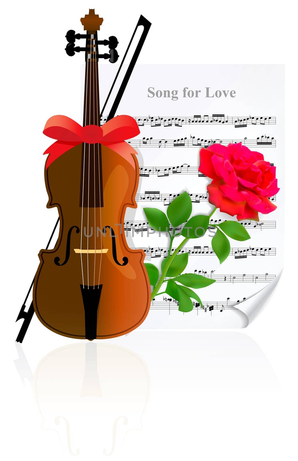 Violin with Rose on the of music sheet