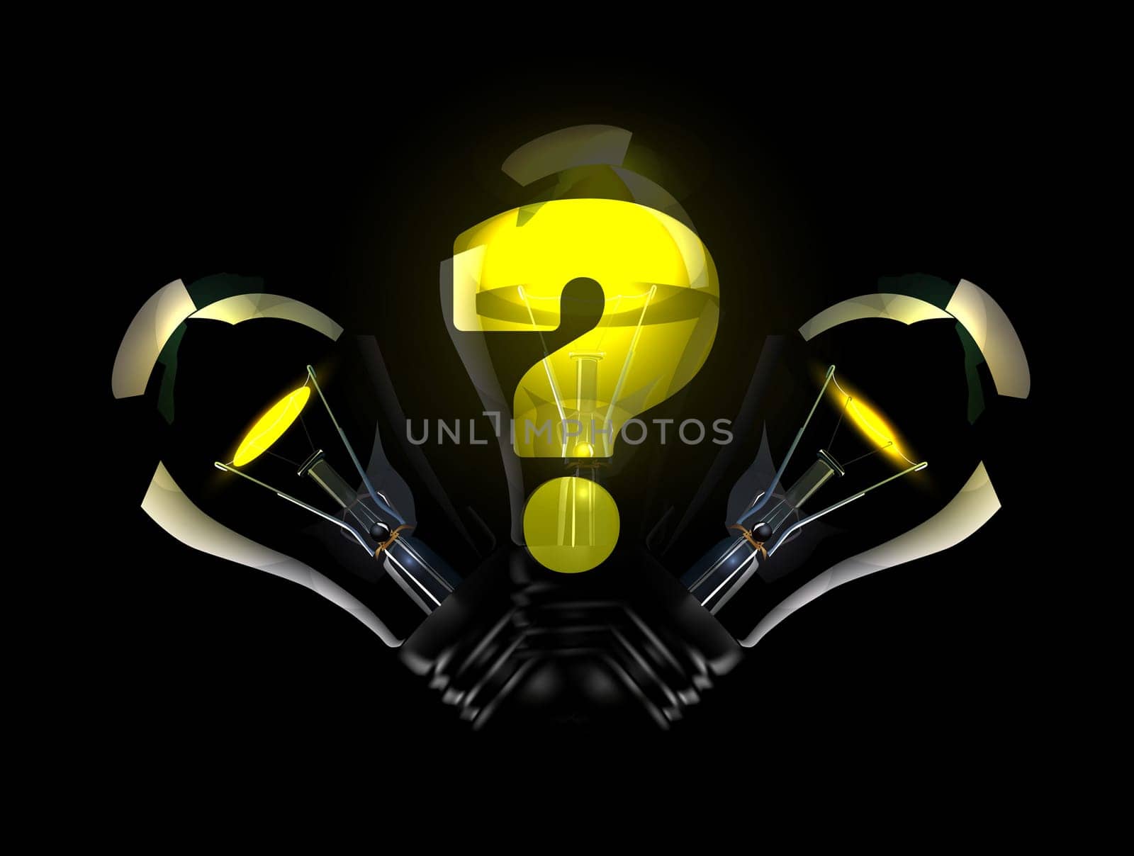 Question mark in lightbulb illustration on black background