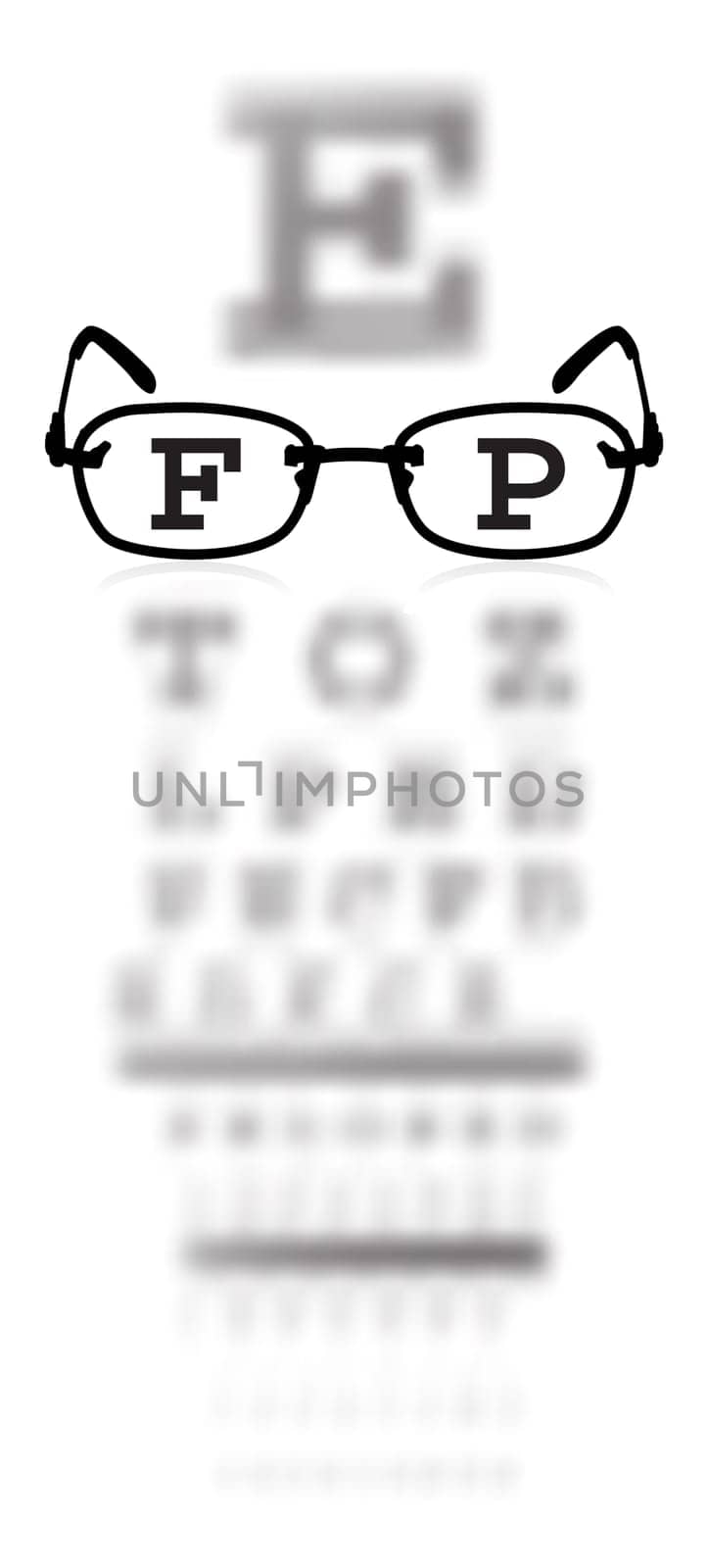 Test alphabet in oculist room with glasses