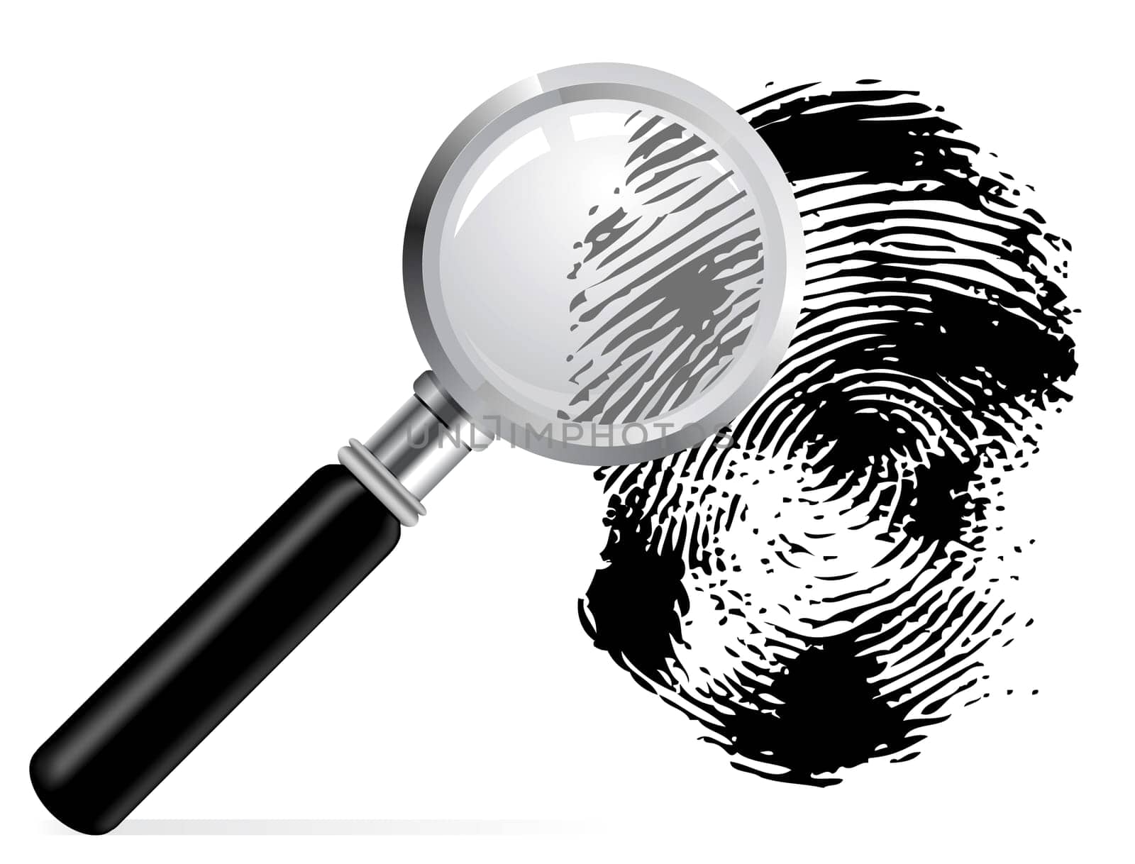 Magnifier with scaned fingerprint on white background