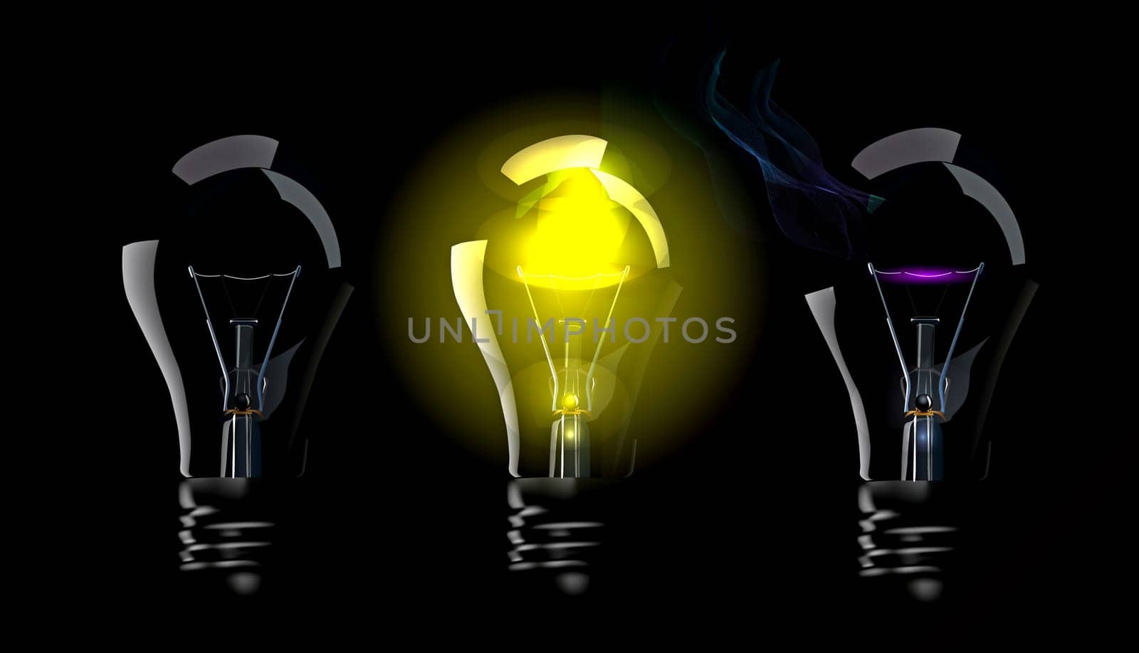 Phase blown bulbs isolate on black background