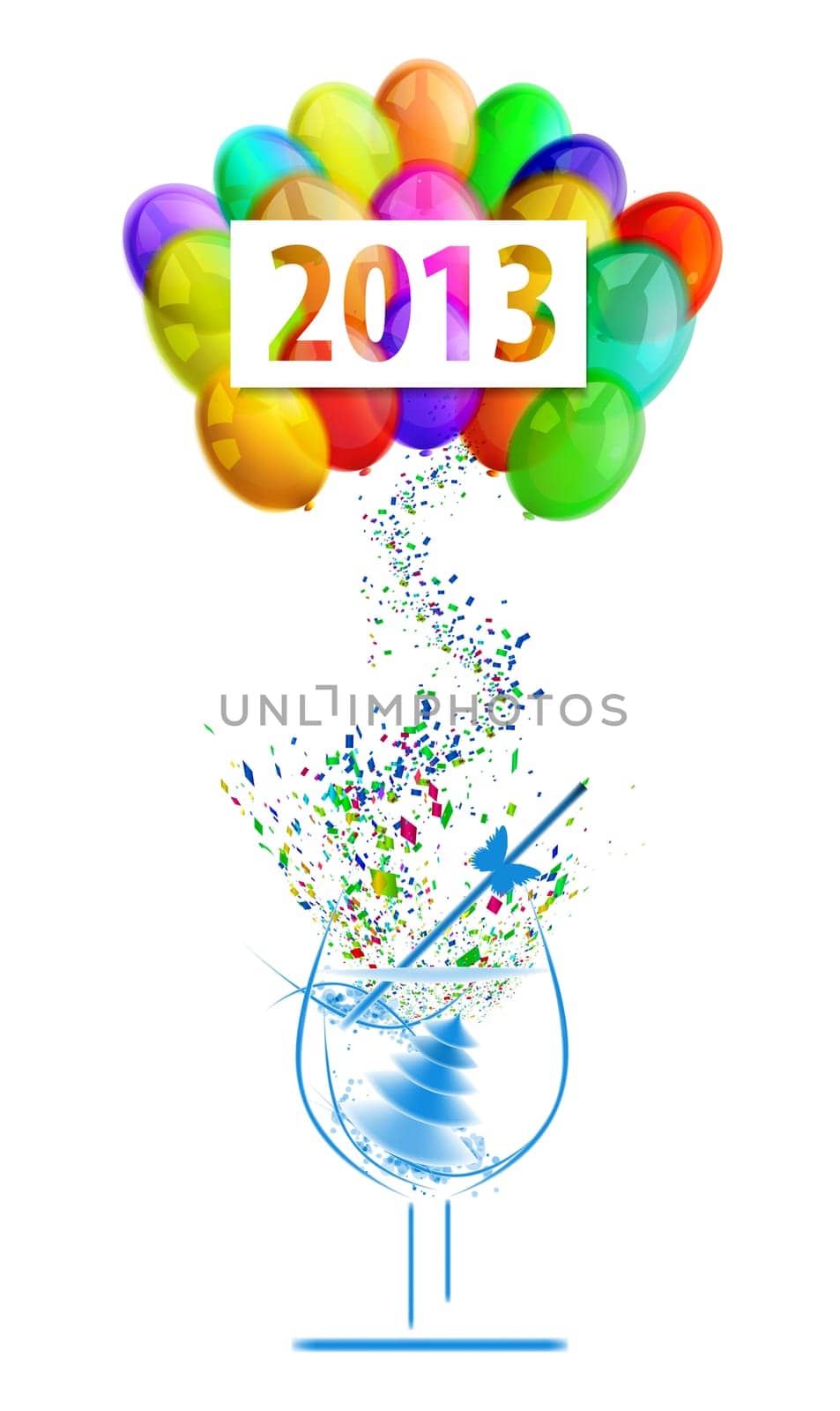 party balloons with splash from confetti on white