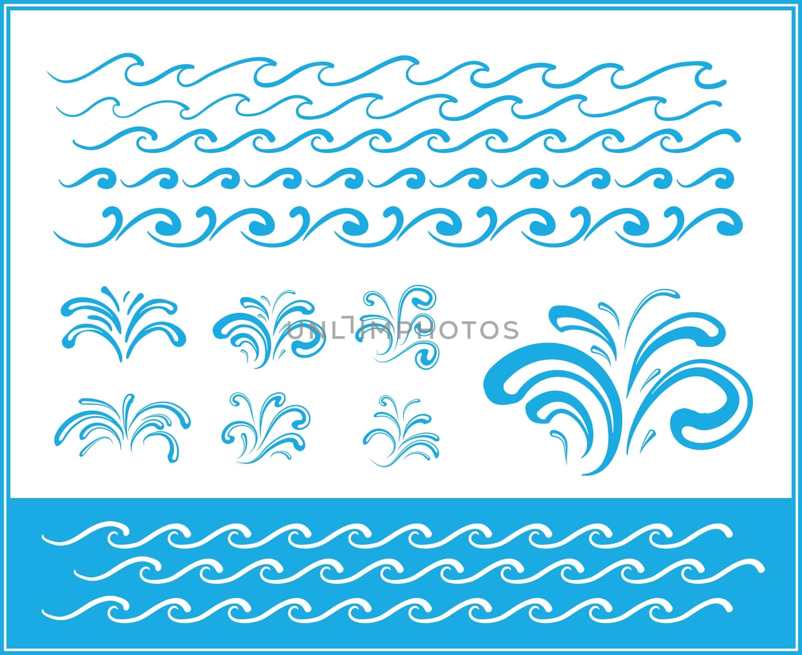 Set of wave symbols and splash for design