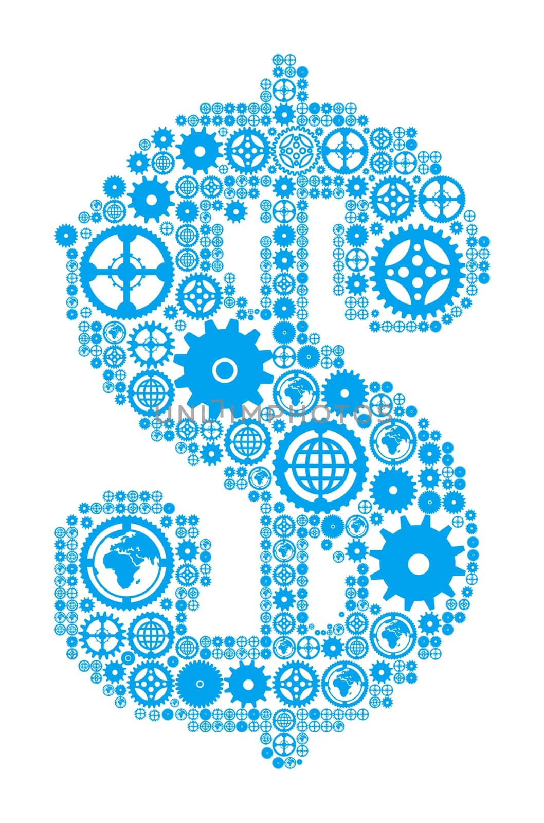 Dollar sign in the form of a gear mechanism. Vector illustration