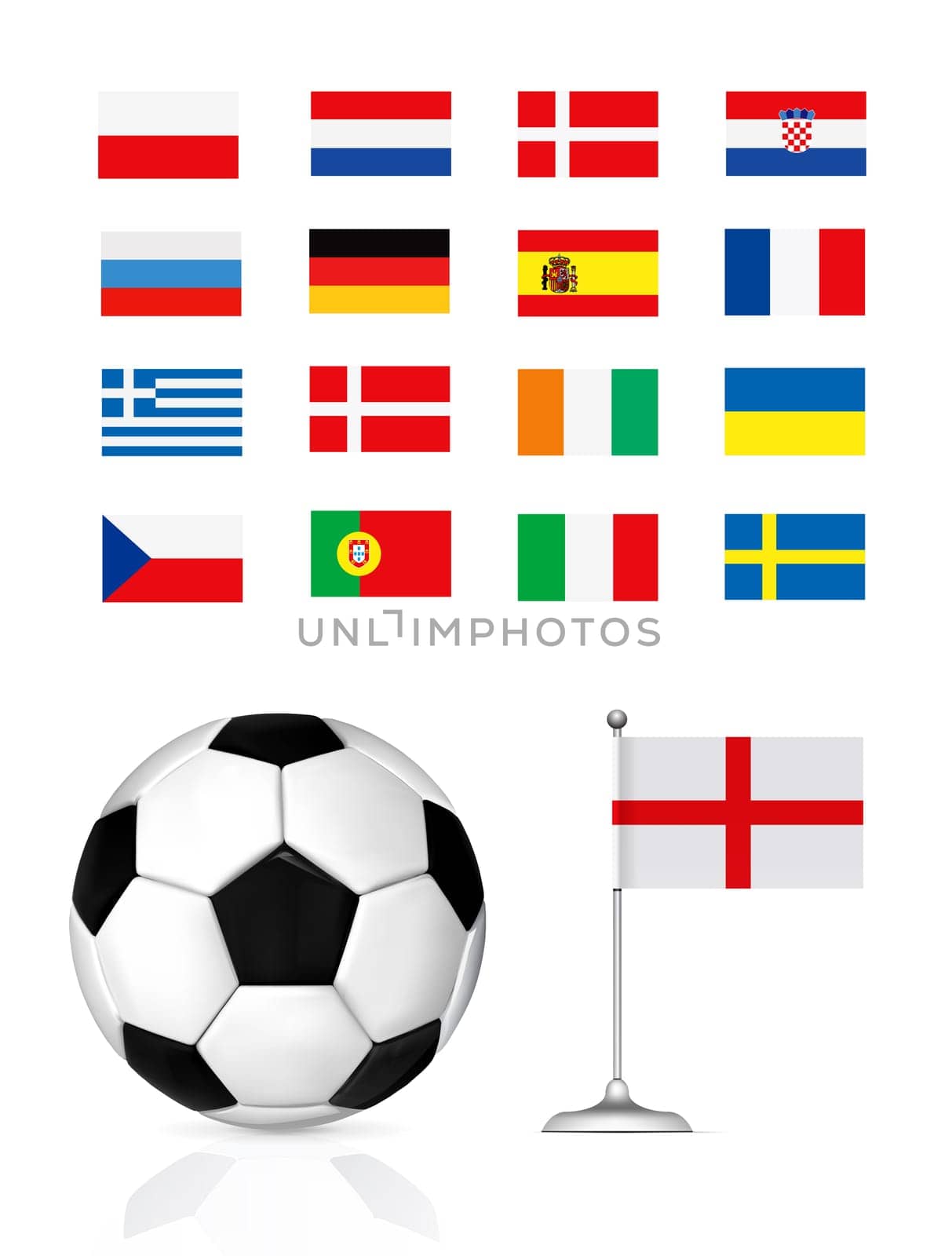 football flags and ball on white background. Vector illustartion