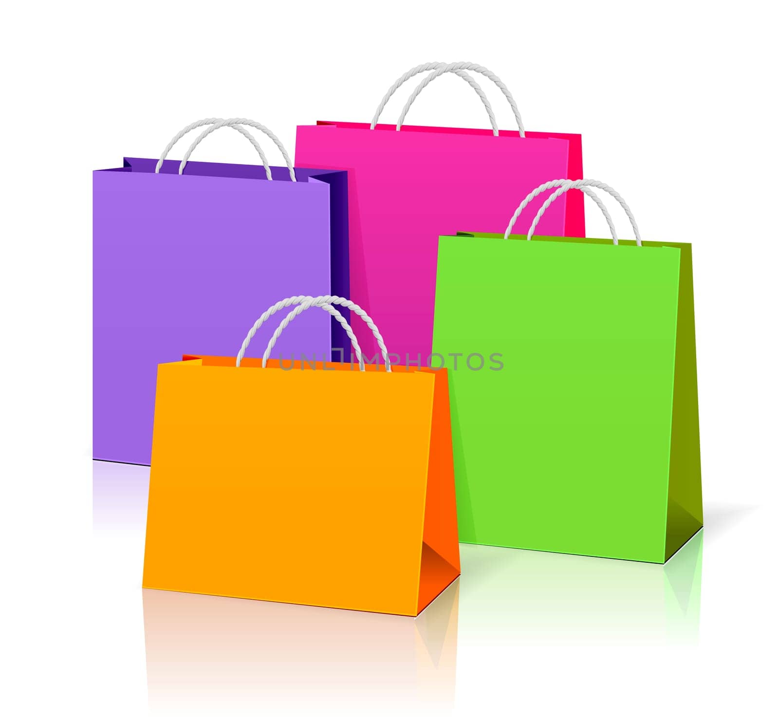 color paper bags isolated on white background