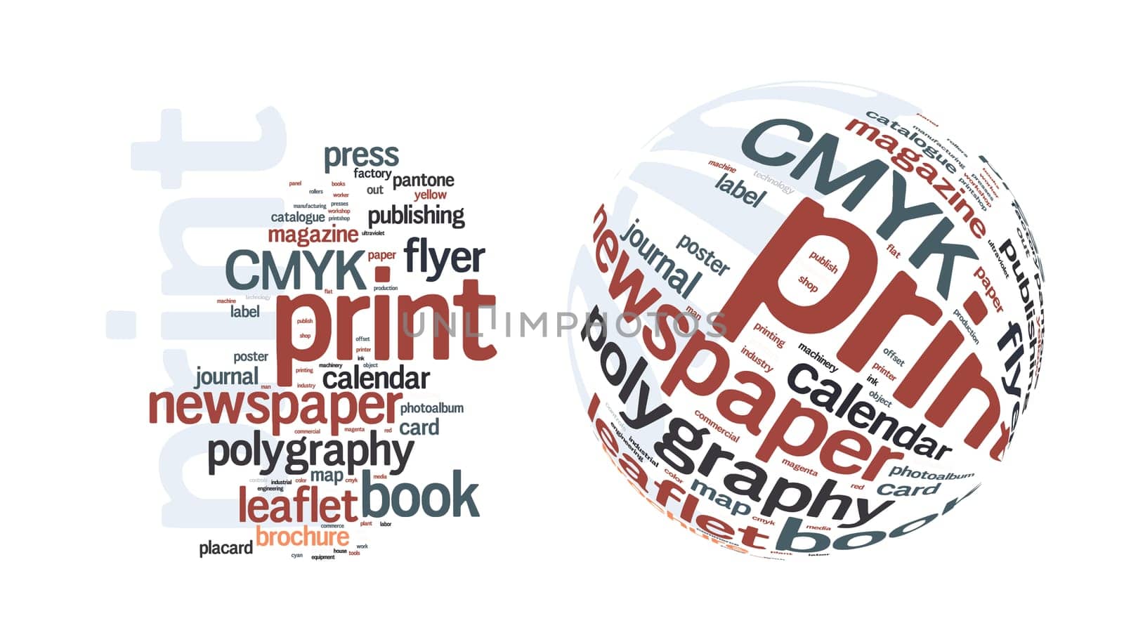 Printing Word Cloud vector concept illustration on white