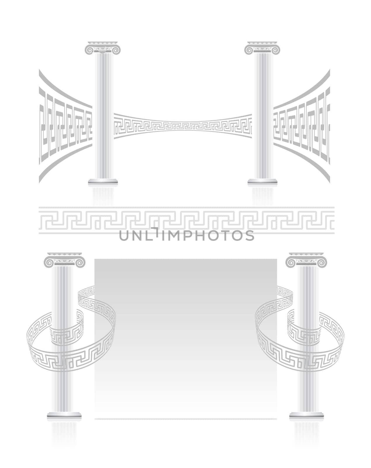Ionic Column with Greek key pattern. Vector banner set.