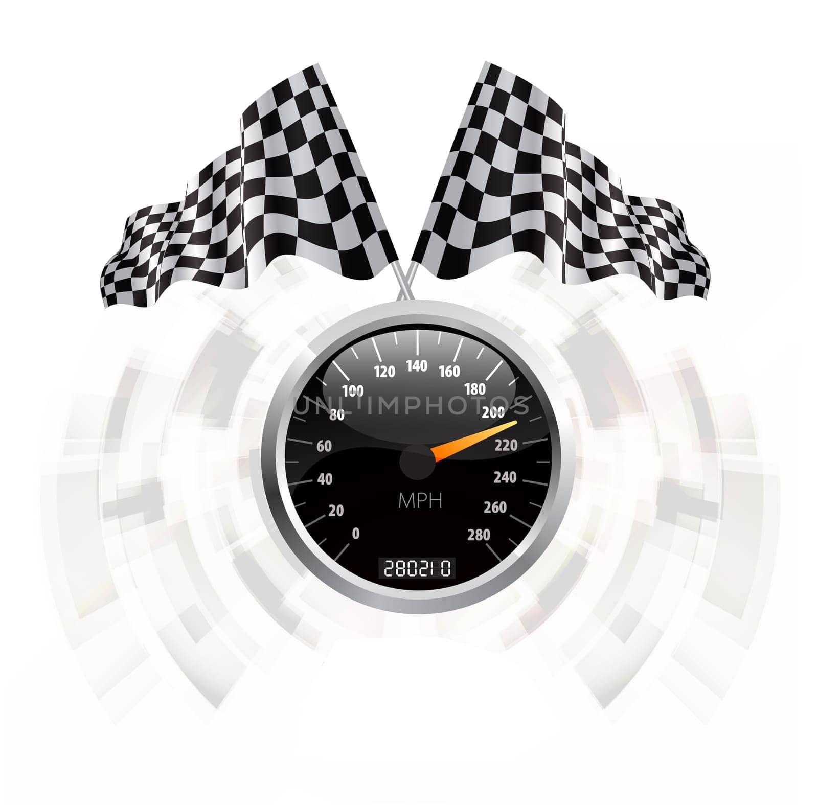 Speedometer with checkered flag background concept illustration
