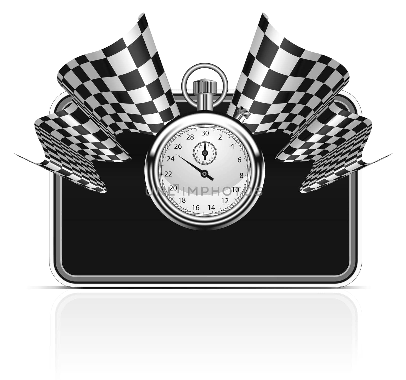 Checkered flag with a stopwatch background. Vector illustration. Easy to resize frame