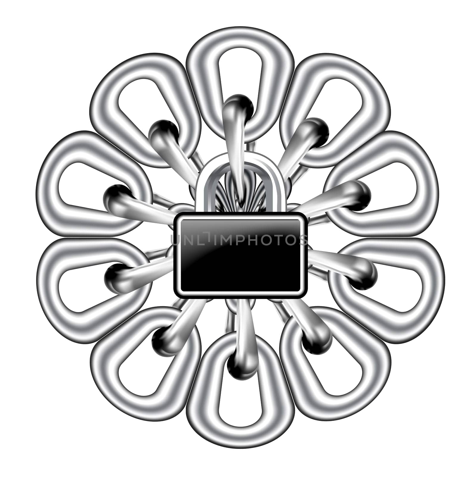 Vector illustration of metal chain and lock on white