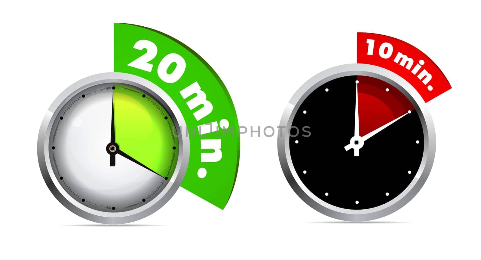 Set of 10 and 20 minutes timer. Vector illustration. Easy ro edit