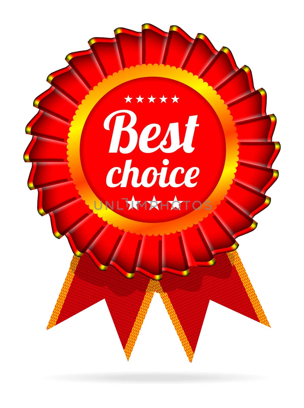 Best choice red label and ribbons with fabric texture. Vector illustration