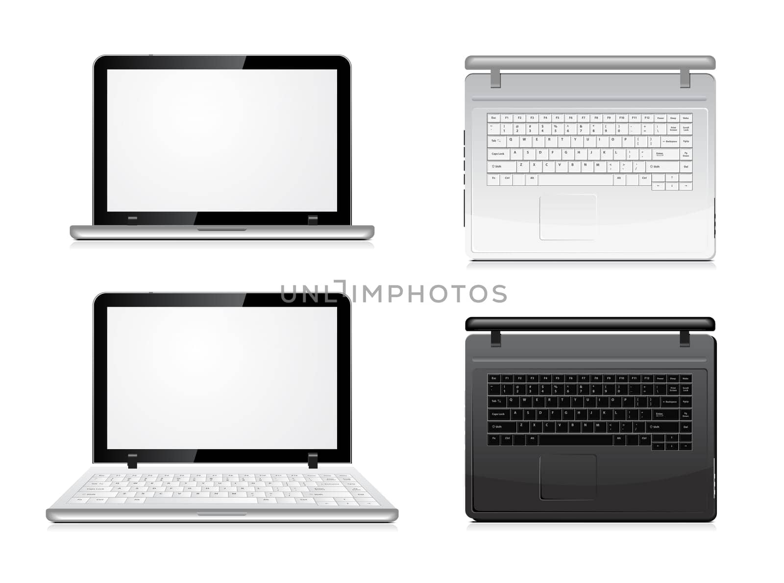 laptop view from the front and top. Vector illustration on white