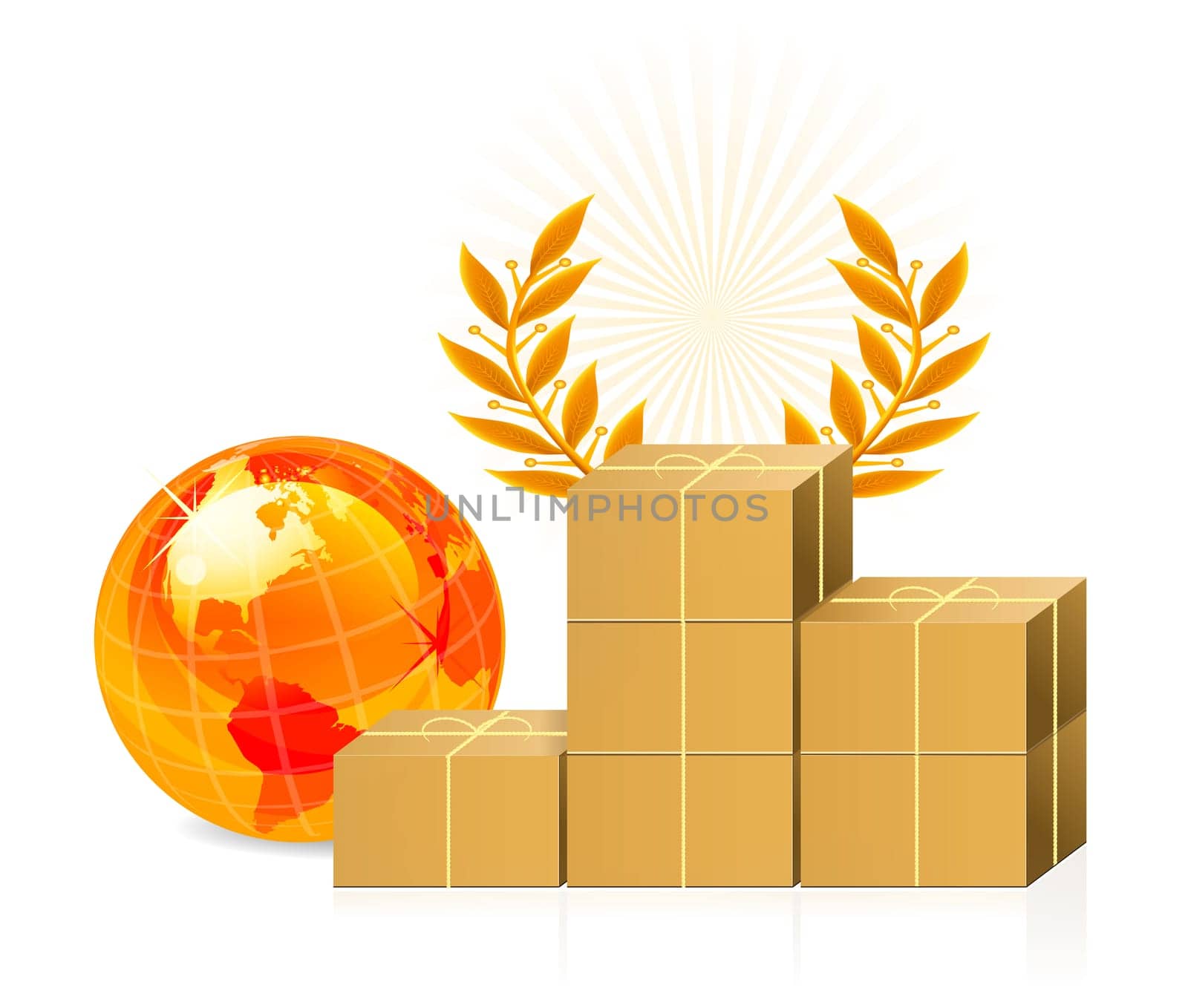 The pedestal is the winner of the cartons shipping box. Vector illustration