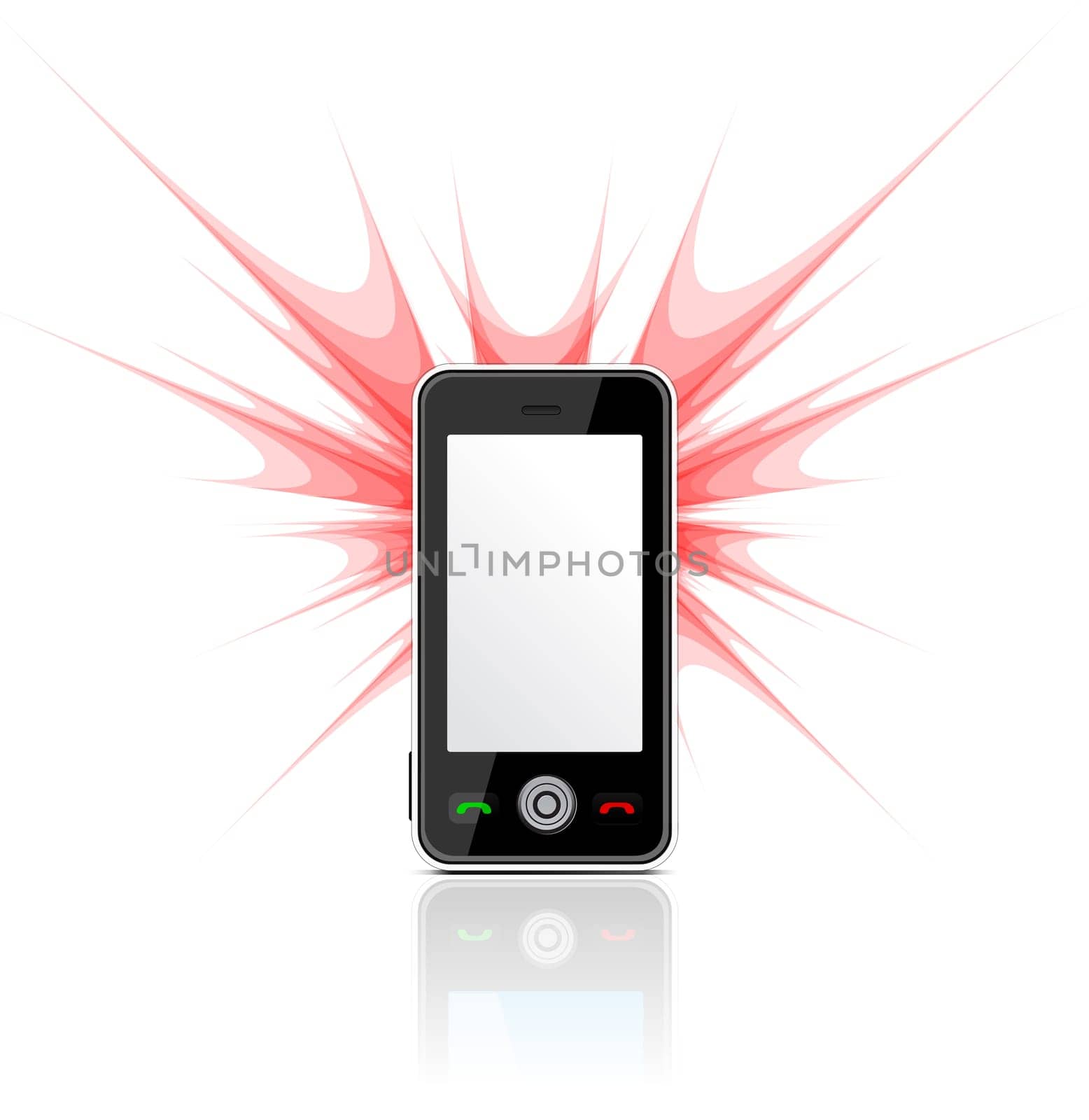 Blank mobile phone used as a camera with flash on white. Vector illustration
